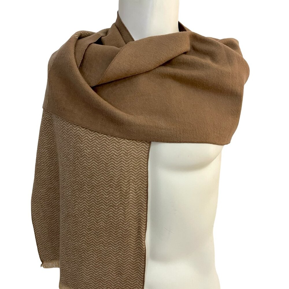 Brushed Silk Scarf Taupe Chevron Soft Wrap 100% Silk 13" × 70"